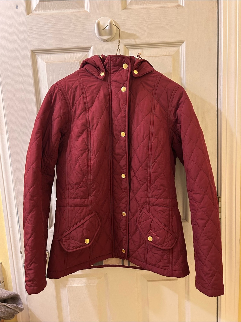 Barbour Quilted Hooded Utility Jacket in Burgundy